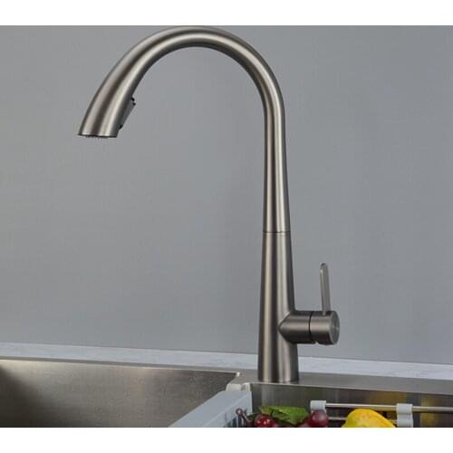 Pull Out Kitchen Sink Faucet with Pull Down Sprayer Modern Concealed Style SUS304 High Arc Gun Grey Kitchen Mixer Tap
