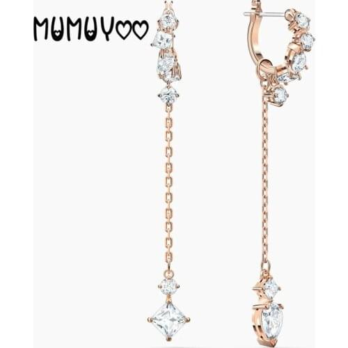 Fashion Jewelry High Quality SWA Charm Rose Gold Temperament Crystal Ear Line Detachable Piercing Dual Purpose Earrings Women