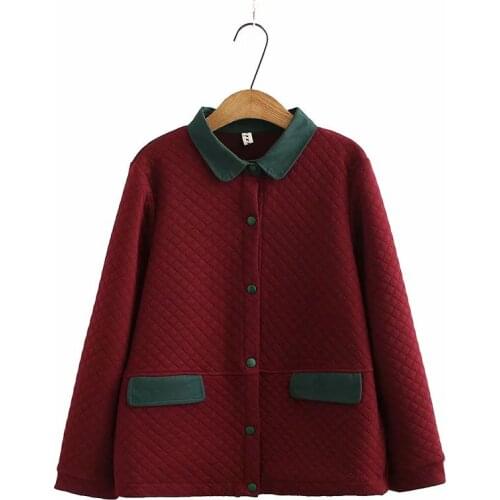 Plus size black wine turndown collar women loose parkas coats 2021 new autumn winter casual ladies soft cotton jackets female