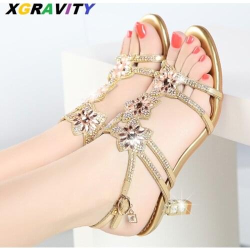 XGRAVITY Hot New High Quality Plus Size 34-41 Women High Heel Summer Shoes Sexy Crystal Designer Heel Dress Sandals Women Shoes