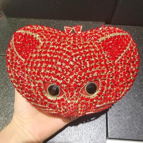 Fox animal shape diamond Hollow Out Evening Bags Hard Case Wedding Party Box Minaudiere Handbag Ladies Crystal Clutch Bag