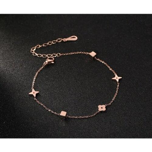 Titanium Steel Small Flower Anklet Square Rose Gold Elegant Womens Foot Accessories