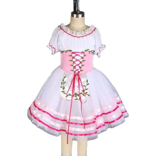 White Chffon Short Sleeves Romantic Tutu Skirt with Small Apron Girls Ballerina Dance Costume Ballet Tutu Leotard Dress 20529