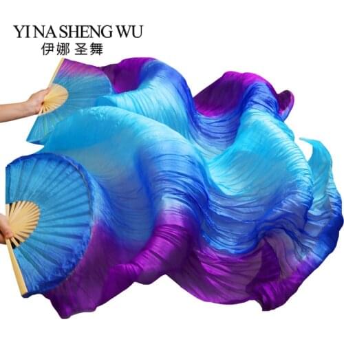1 Pair (Left+Right) Handmade 100% Silk/Imitation Silk Belly Dance Fans Bamboo Ribs Long Silk Fans 120/150/180x90cm Dancing Fans