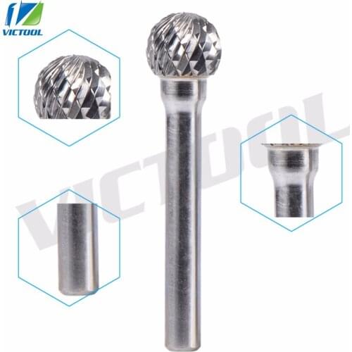 2pcs/lot D121006 carbide D ball head 12*10mm rotary burrs file cutter grinding and abrasive tools 6mm shank milling bits