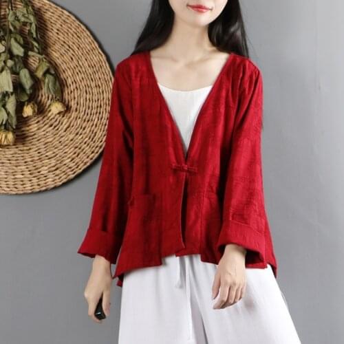 2020 chinese traditional women hanfu clothing hanfu top tang suit chinese blouse chinese ancient v neck linen shirts 10438