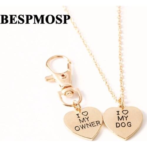 24Set/Lot Gold "I love my dog,I love my owner" Heart Charm Necklace And Collar Dog-Human Jewelry Dog Lover Gifts Best Friends