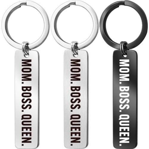 3pcs/Lot Stainless Steel Rectangle MOM BOSS QUEEN Letter Key Chain Key Ring For Women Jewelry Gifts