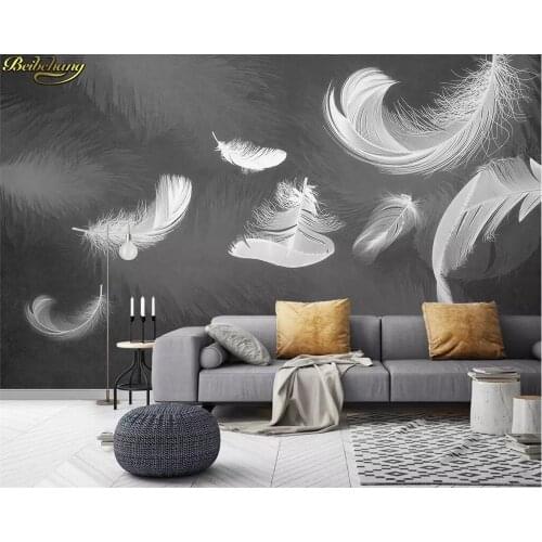 Beibehang Custom photo wallpaper 3D mural hand-painted feather black and white minimalist Nordic TV background wall painting