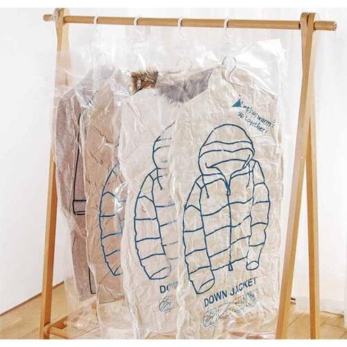 4pcs/set Can Hang Vacuum Bags for Clothes Storage Foldable Transparent Border Wardrobe Compression Organizer Sealed Save Space
