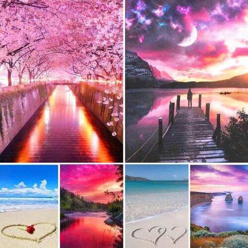 DIY 5D Diamond Painting Landscape Cross Stitch Kit Full Diamond Embroidery Beach Scenery Mosaic Art Picture of Rhinestones Decor