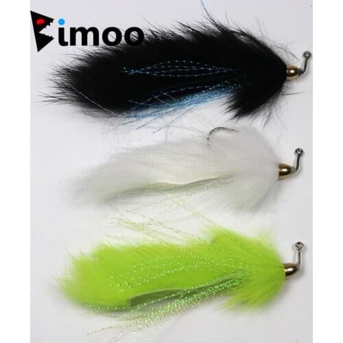 Bimoo 4PCS Size 1/0 Bass Pike Copper Beadhead Fly Fishing Streamers White Chartreuse Black