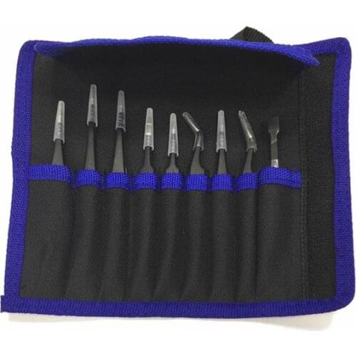 Black 100 Set (9pcs/set) Professional ESD Non-Magnetic Stainless Steel Precision Tweezers Set Repairing Maintenance Clamp Tools