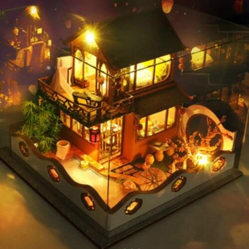 Wooden Diy House Puzzle Assemble 3d Miniature Dollhouse Kits Toys Peach Blossom Land Doll House Children Birthday Gift