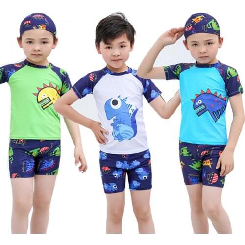 Childrens Swimsuit Boys 2021 Dinosaur Bathing Suit Short-Sleeved Baby Three-Piece Suit Toddler Boy Swimsuits Bath Clothes