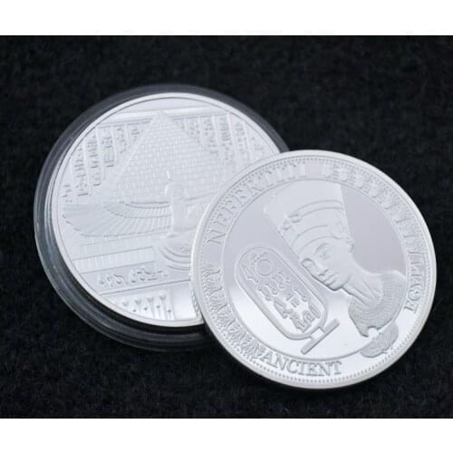 Egypt Cleopatra Silver Plated Egyptian Queen Nefertiti Commemorative Coin Bitcoin Coin Collectible BitCoin Art Collection Gift