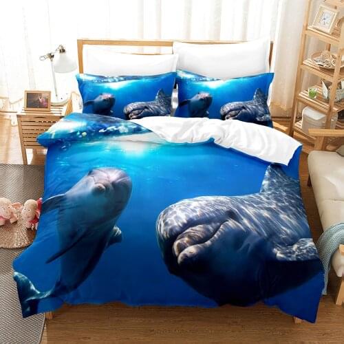 Dolphin Shark Bedding Set Single Twin Full Queen King Size Ocean Fish Bed Set Childrens Kid Bedroom Duvetcover Sets 3D Print 15