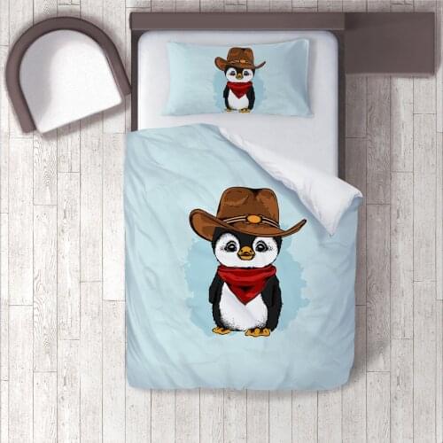 Duvet Cover Set Bedding Set Pillow Case for Baby and Kids Room 3D Printed Blue Western Penguin Model 320