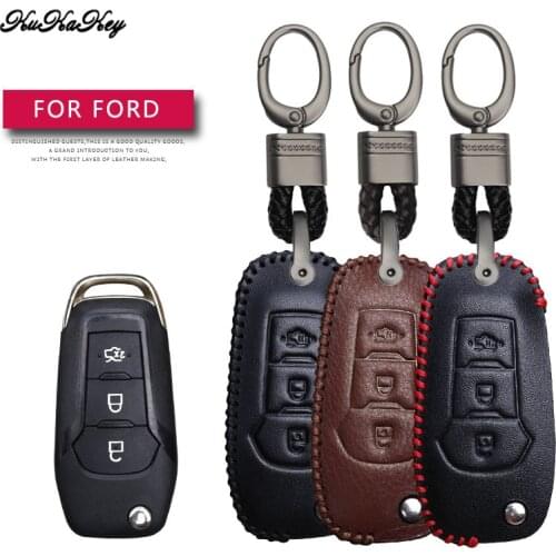 Leather Car Key Case Cover Protection Shell Skin For Ford Fusion Mondeo EVEREST Ecosport Ranger Escape Car Keyring Keychain