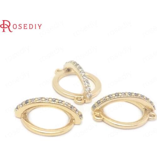 38467-G)6PCS 12.5MM 24K Gold Color Brass and Zircon 2 Holes Round Connect Charms Pendants Jewelry Making Supplies Diy Findings