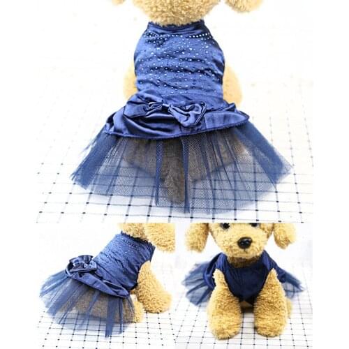 Summer Big Bow Dog Princess Dress Hot Drilling Lace Mesh Pet Clothes Print Vest Skirt For Small Dogs Soft Cotton Pets Clothing
