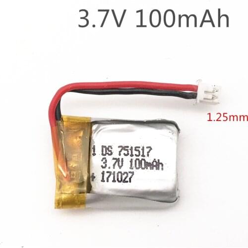 3.7V 100mAH 751517 1.25mm Plug Lipo Battery For Drone DIY Cheerson CX-10 10C Remote Control Helicopter Lipo 3.7 V 100 mAH
