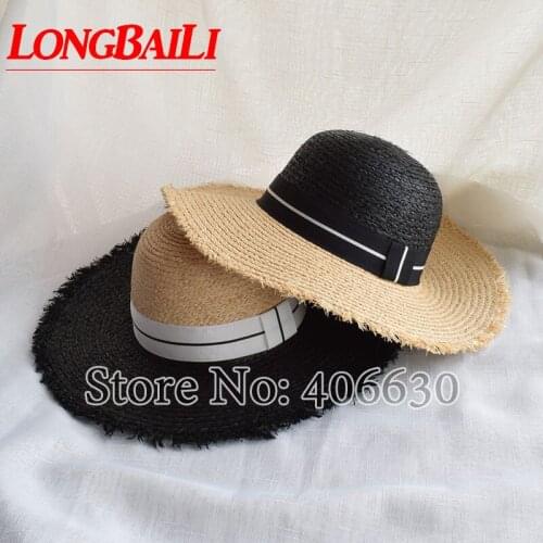 LongBaiLi Summer Fashion 11cm Large Brim Raffia Straw Sun Beach Hats For Women Floppy Hats Female Free Shipping SWDS070