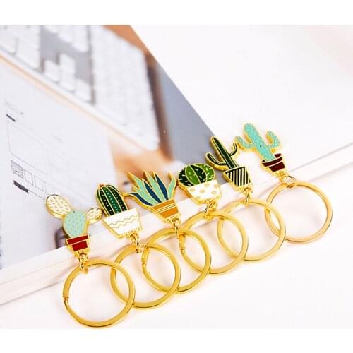 Cute Cactus Keychains Women Succulent Key Chain Potted Succulent Plants Shaped Creative Car Key Pendant Key Ring As Gift