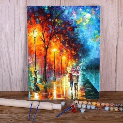Landscape Rain City Night Street DIY Painting By Numbers Kit Acrylic Paints 50*70 Picture By Numbers Photo Wall Drawing