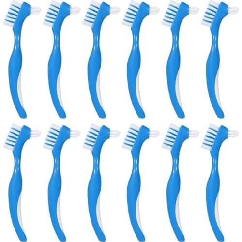 12 Pack Denture Brush Hard Denture Cleaning Brush False Teeth Brush Toothbrush