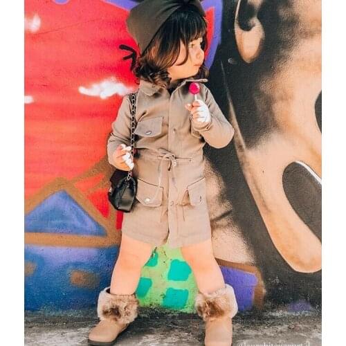 Fashion Kids Girls Autumn Lapel Horn Long sleeve Windbreakers Child Casual Coats
