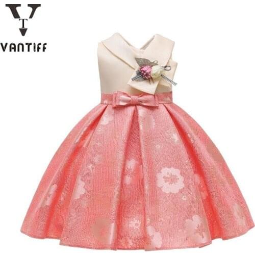 Summer Baby Bow Elegant Beading Kids Birthday Party Dresses Flower Girls Show Wedding Princess Dress For Toddler Girl Outfits
