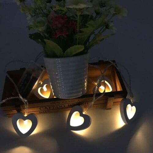 Romantic Wedding Decoration 1M 10 LED Warm Wooden Heart String Fairy Lights for Xmas Party Valentines Day Home Table Decoration