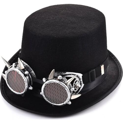 Steampunk Hat Spikes Glasses Top Fedora Hat Punk Magician Spikes Gears Goggles Cosplay Punk Party Hats Accessory Gothic