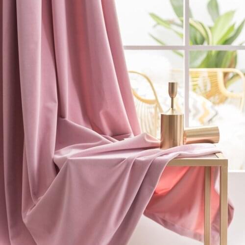 Nordic Luxury Velvet Curtain Light Pink Window Curtain Solid Color Semi Shade Curtains for Bedroom and Living Room