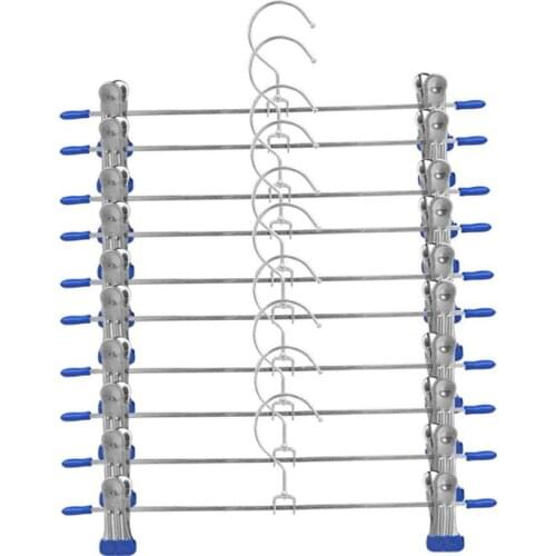 10 Pcs Stainless Steel Trouser Hanger Rack Coat Pants Skirt Hangers Clothes Stand Holder With 2 Adjustable Non-Slip Clips 28cm