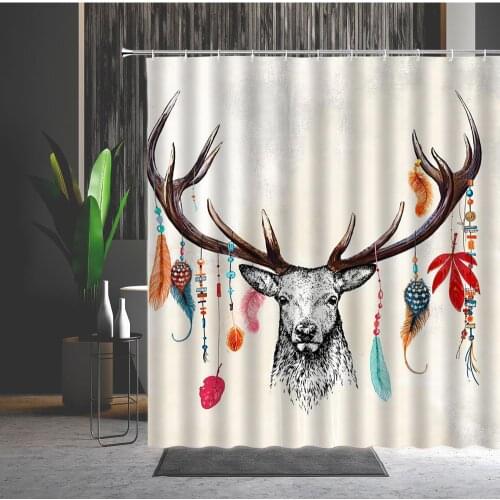 Shower Curtain Animal Skull Deer Cattle Feather Creativity Flowers Butterfly Waterproof Bathroom Decor Bath Curtains With Hooks