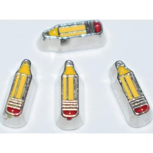 Yellow Pencil Floating Charms Alloy Fit Glass Locket DIY Handmade Enamel Memory Living Locket Jewelry Accessories 20