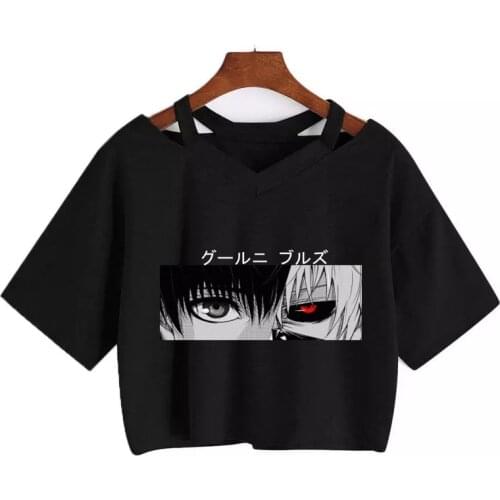 Womens T-shirt Funny anime T-shirt Gothic clothes y2k sexy Harajuku Oversize Tops-tee Ulzzang black Female Top Casual Sling Tee