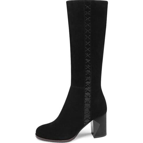 Woman Boots Winter Shoes For Women High-heeled Boots Black Suede Elegant High Boots For Women Bling Fashion Shoes Size 39-41