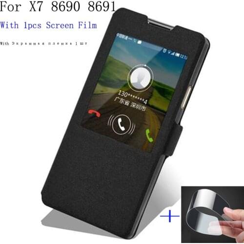 2pcs For Coolpad Great God X7 8690 8691 Case Cover Flip PU Leather Smart View Window Shell For Coolpad X 7 Phone Holster case