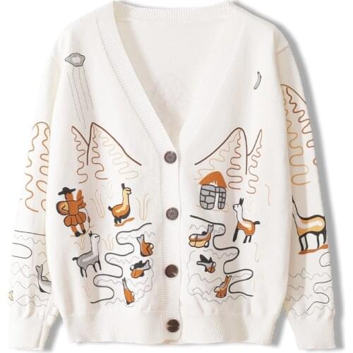 2020 Luxury Sweaters Printed Knitted Cardigans Women Tops Lazy Sweaters Outerwear Ladies Single Breasted Sueter Mujer Jumpers