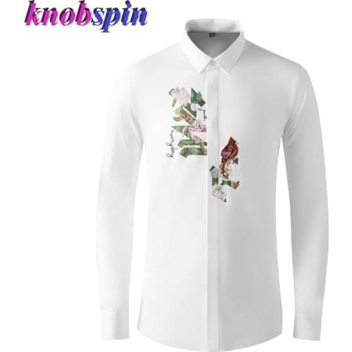 2021 Creative Printed Shirt Men High Quality 65% Nylon Long sleeve Slim Business male Dress shirts Casual Chemise homme