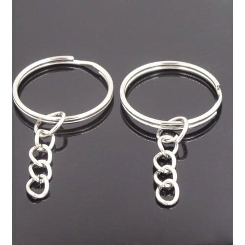 30Pcs/Lot Zinc Alloy Split Keychain Rings With Link Chain 25mm Key Chains Key Rings Key Accessories Rhodium Plated Keyrings