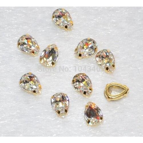 36pcs/lot 10x14mm waterdrop highest quality K9 AB color crystal sew on stones rhinestones inclaw no any scratch dirty