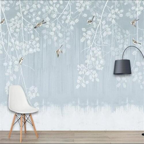 Milofi customized any size 3D mural wallpaper, high-quality hand-painted leaves and birds background wall
