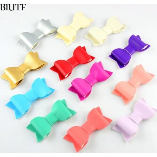 24Pcs/lot 3 Inch Newest Synthetic PU Leather Bow Baby Girls Hairpins Chindren Hair Accessories HDJ104