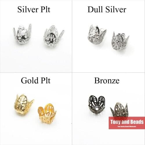 60Pcs=1Lot ! ) Free Shipping Jewelry Finding 11MM Filigree Bead End Cap Cone Gold Silvers Bronze Nickel Plated No.BC6
