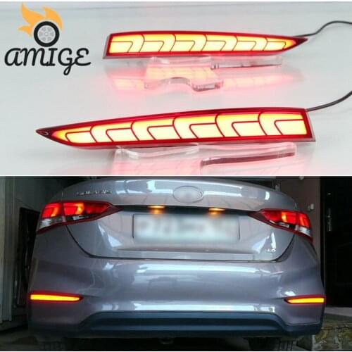 Car Rear Bumper Light For Hyundai Solaris Accent 2017 2018 2019 2020 LED Rear Fog Lamp Turn Signal Reflector Brake Lights