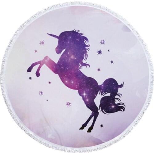 Pink Unicorn Large Round Beach Towel Thick Microfiber Towel With Floral Tassel Beach Picnic Blanket Unicorn Cooling Towel
